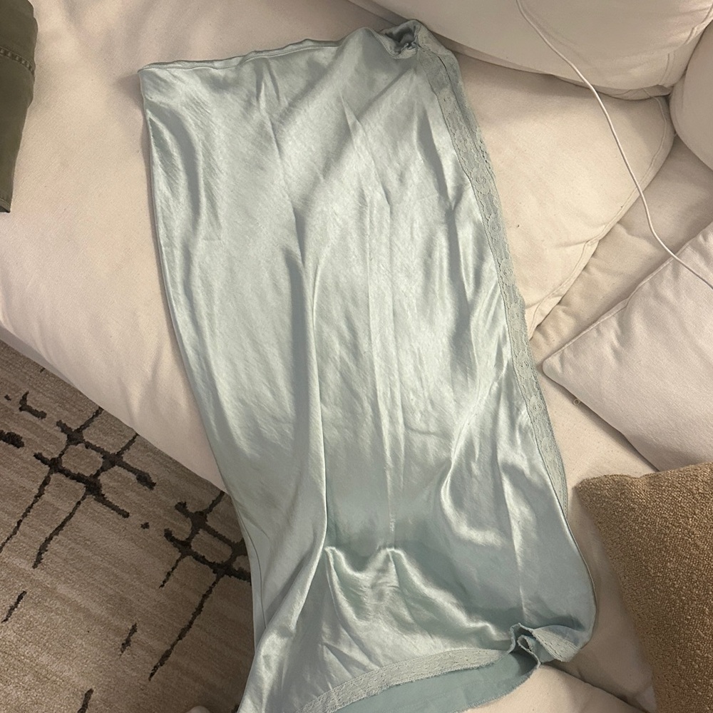 Light Blue Satin Skirt with Lace Detailing